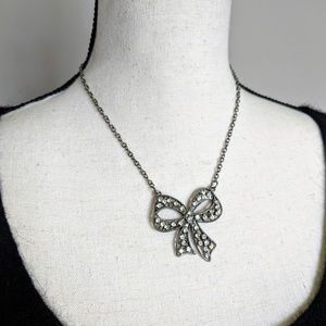 Silver rhinestone bow necklace